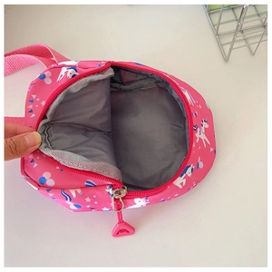 Detailed internal view of the pink unicorn kids bag featuring a smooth zipper and grey lining