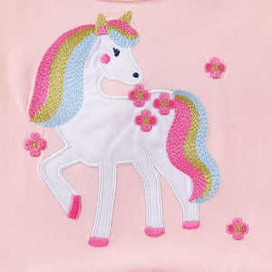 Robe rose pour filles avec broderie licorne détaillée en fils pastel colorés
