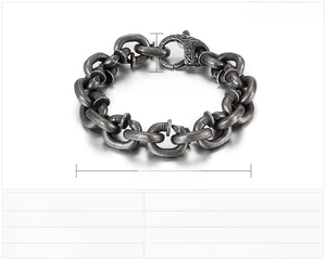 Detailed view of retro stainless steel nail link bracelet with lobster clasp and measurements