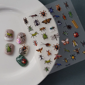Autocollants d'ongles insectes avec libellules et abeilles pour manucure DIY étanche