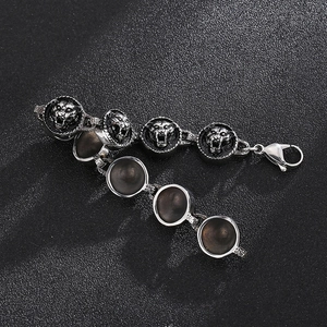 Punk hip-hop tiger head steel bracelet for men with vintage silver finish and lobster clasp