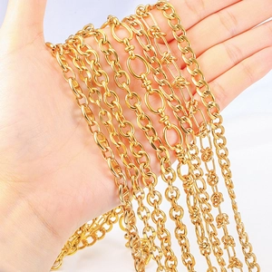 Selection of 18K gold plated stainless steel chains in various link styles and textures