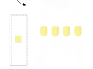 Vue détaillée à plat de faux ongles jaune macaron mat avec accessoire