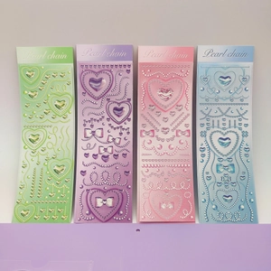 DIY decorative pearl chain stickers with 3D embossed hearts and bows in four pastel colors