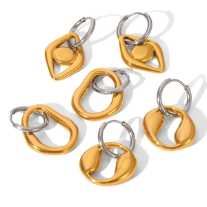 Minimalist geometric stainless steel hoop earrings set with mixed gold and silver tones