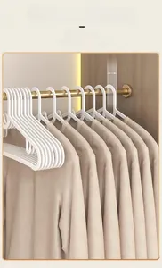 Detailed view of 1cm ultra-thin space-saving hangers hanging in a minimalist wardrobe
