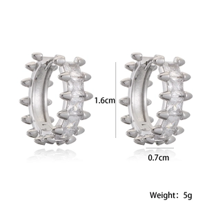 Silver 18K gold plated fishbone hoop earrings with white zircon in a 1.6cm punk style