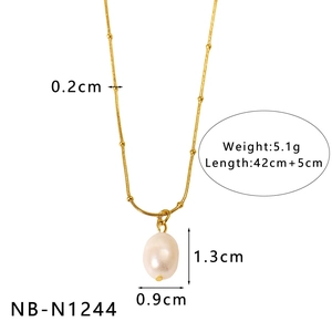 Détails du collier en acier inoxydable avec perle ovale et chaîne à billes dorées