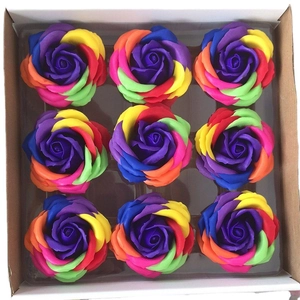 Rainbow scented soap roses gift box with nine colorful artificial flowers for DIY crafts