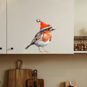 Christmas Robin Bird Wall Sticker PVC Watercolor Festive Holiday Decor For Bedroom Living Room Kitchen Window