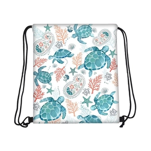 Waterproof drawstring backpack with sea turtle and coral patterns for sports or travel