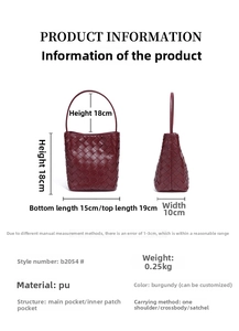Spécifications détaillées de taille et dimensions du sac seau tressé bordeaux