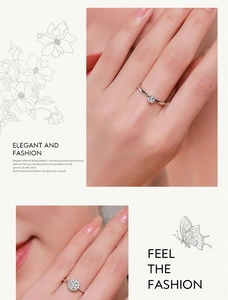 Macro detail of elegant S925 sterling silver rings with brilliant zircon stones on fingers