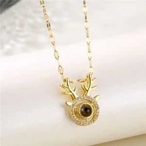 Deer Antler Projection Pendant Necklace Titanium Steel Copper Gold Plated Zirconia Clavicle Chain Jewelry For Women