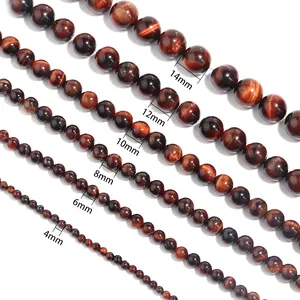 Natural colorful tiger eye beads shown in various sizes from 4mm up to 14mm for DIY jewelry
