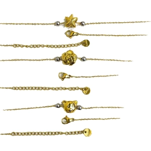 Bracciale bicolore in acciaio inossidabile con ciondoli orsetto e stella marina 18K