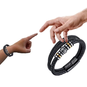 Three-layer braided leather men's bracelet with magnetic clasp and Love You Forever engraving