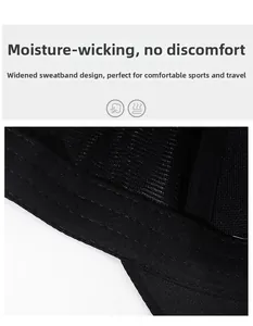 Detail shot of the widened sweatband on a breathable black baseball cap for men