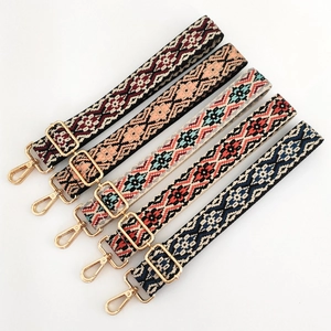 3.8cm jacquard woven bag straps with geometric patterns and golden metal hardware