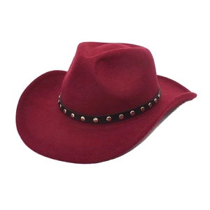 Classic wine red wool felt cowboy hat with black decorative studded band for men and women