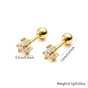 Detail showing 925 silver golden studs with three-gem flower and screw ball back