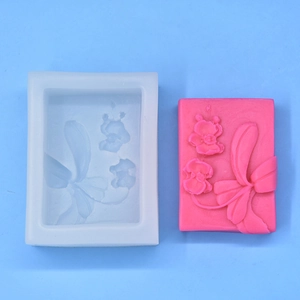Rectangular silicone flower mold with pink orchid embossed handmade soap crafts