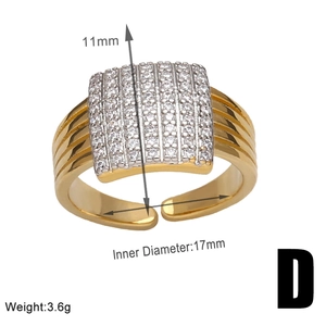 Zirconia gold ring specifications with 11mm height, 17mm diameter and 3.6g weight