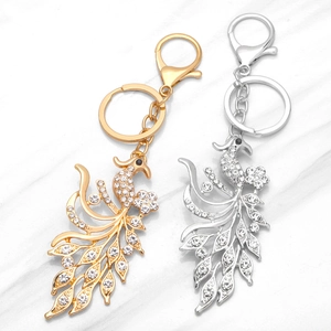 Peacock Keychain Alloy Rhinestone Sparkling Crystal Pendant With Lobster Clasp Key Ring For Women Bags
