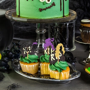 Halloween cupcake toppers set with witch hats bats and ghosts for party cake decorations