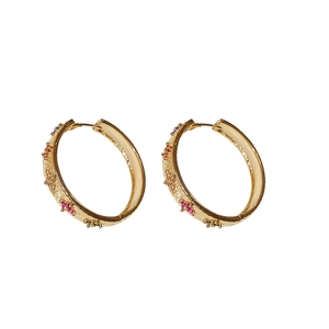 Boucles d'oreilles créoles fleurs plaquées or 18 carats avec pierres colorées
