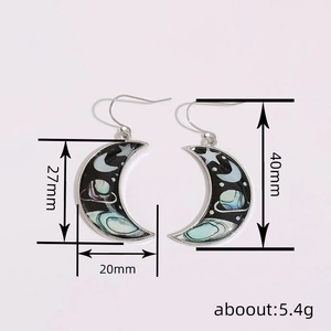 Vintage moon crescent earrings with celestial star patterns and silver plating for women