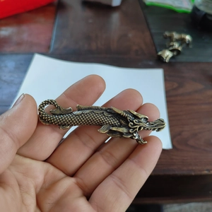 Vintage brass dragon-headed fish statue, handcrafted collectible tea pet ornament