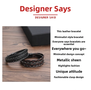 Detailed view of multilayer braided leather bracelet with a polished magnetic metal clasp