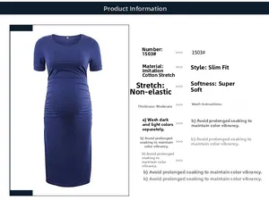 Detail of the elastic side ruched stitching on this navy short sleeve maternity dress