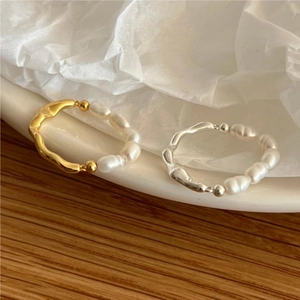 925 Sterling Silver Irregular Artificial Baroque Pearl Ring French Minimalist Elegant Open Finger Ring For Women Korean Fashion