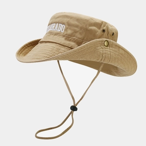 Chapeau Bob Extérieur Broderie Colorado Coton Toile Bord Large Corde Coupe-Vent Réglable Randonnée Chapeau De Soleil Boonie
