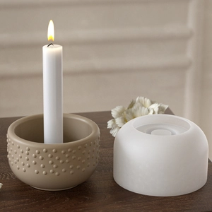 Polka dot round candle holder silicone mold with finished resin plaster storage bowl