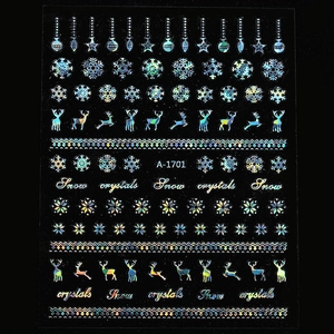 Holographic Christmas snowflake nail art sticker A-1701 with reindeer and crystal motifs