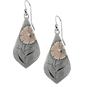 Boucles d'oreilles feuilles vintage avec motifs floraux gravés et finition bicolore