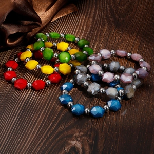 Bohemian Beaded Bracelet With Multi Color Geometric Faceted Crystal And Polished Stainless Steel Beads For Women