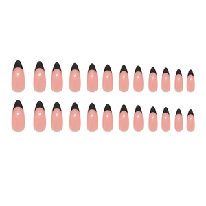 French tip almond press-on nails in black and translucent pink set of 24 pieces
