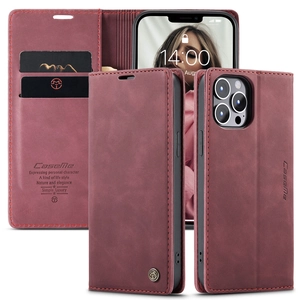 Burgundy flip leather case with card slots and kickstand for mobile devices