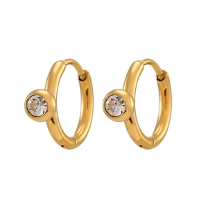 18K gold plated stainless steel hoop earrings with round cubic zirconia insets