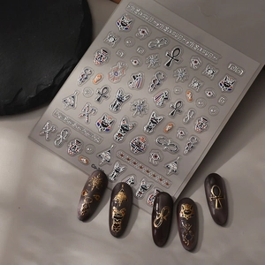 Golden Ancient Egyptian cat nail art stickers featuring Eye of Horus and Pharaoh designs