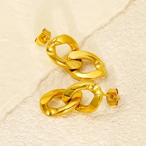 Polished gold stainless steel chain link earrings with minimalist 8-shape design