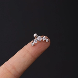 16G stainless steel curved barbell earring with five sparkling cubic zirconia stones