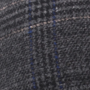 Plaid newsboy cap in dark grey wool blend with subtle blue and light brown stripes
