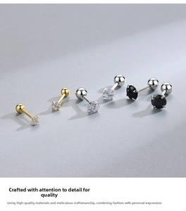 Macro shot of S925 sterling silver screw back stud earrings with sparkling cubic zirconia