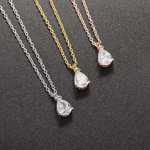 Pear shape zircon pendant necklaces in silver, gold and rose gold finishes