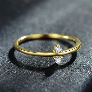 Elegant S925 silver gold-plated ring with two vertically set cubic zirconia gems